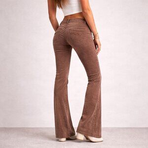 Y2K LEI Corduroy Flare Pants Embellished Pockets Sz 5 Low Rise Brown Bootcut